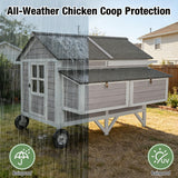 Portable Outdoor Chicken Coop with Wheels, Easy to Move Large Poultry Cage for 4-6 Hens, All-Weather Wooden Hen House with Strong Iron Frame
