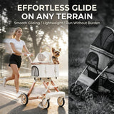 EPPMagice All-Terrain Pet Stroller for Small Medium Dogs & Cats, 20 lbs Capacity - Portable Carrier with One-Touch Brake, Lightweight Foldable Design & Shock Absorption Wheels,Beige