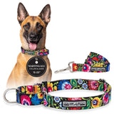 Lucky Love Blackbird Dog Martingale Collar & Leash Set - Premium Martingale Collar & Beautiful Vivid Patterns Leash (Large)
