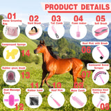 Abbylike 15 Pieces Horse Grooming Kit with Organizer Tote Bag Tack Room Supplies Horse Brush Sets Care Equine Cleaning Kit Shedding Grooming Massaging Tools(Pink and Grey)