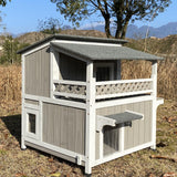 Gowoodhut Feral Cat Shelter Outdoor Weatherproof Houses for Cats Two Story Wooden Cat House Outside Feral Cat House with Balcony Waterproof, Escape Doors