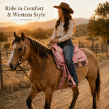 Handmade Black Leather Western Horse Saddle, Floral Tooled Equestrian Tack with Silver Conchos & Stirrups, Trail Riding Ranch Saddle (Pink, 12 inches)
