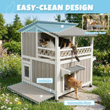 Pawbuilt Outdoor & Indoor Wooden Cat House, Weatherproof Two-Story Cat Shelter, Enclosed Multi-Level Cat Home for Cats