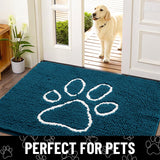 Smiry Dog Door Mat for Muddy Paws, Absorbent Dirt Trapper Non Slip Quick Dry Washable Chenille Mat for Mud Dogs, Entry Rug for Indoor and Outdoor (59x35 Inches, Atlantic Blue and White)