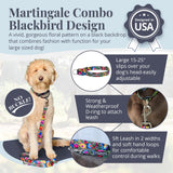 Lucky Love Blackbird Dog Martingale Collar & Leash Set - Premium Martingale Collar & Beautiful Vivid Patterns Leash (Large)