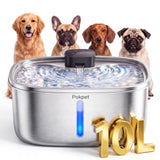 Pokpet 10L Cat Dog Water Fountain, Stainless Wireless Pet Water Bowl