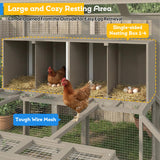 71" H Large Chicken Coop Outdoor Hen House for 8-12 Chickens Walk-in Chicken Run with Weatherproof Roof, Wooden Backyard Poultry Cage with 8 External Nesting Boxes, Ramp for Yard Farm