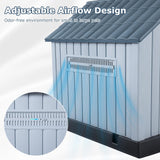 LEMBERI Large Plastic Dog House for Medium Large Dogs, Durable Waterproof Indoor Outdoor Doghouse with Air Vents and Elevated Floor, Easy to Assemble (Gray, 38.7" L x 36.8" W x 39.1" H)