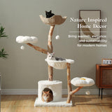 PAWZ Road Cat Tree for Indoor Cats Large Adults, 59 Inches Modern Cat Tower with Large Basket and Hammock, Natural Solid Wood, Luxury Condo & Dual Perches, Modern Cat Furniture for Big Cats, White