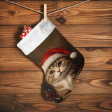 Winter Christmas Christmas Stocking 18" Cute Cat Red Santa Hat Large Xmas Hanging Stocking Decoration Plush Stocking for Winter Family Holiday Party Supplies & Gifts