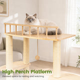 Regmuse 45 Inch Solid Wood Cat Tree, Modern Cat Tower for Indoor Cats, Cat Condo with Single Tunnel, Sisal Scratching Posts, High Perch Platform, Washable Cushion, Hanging Balls, Natural