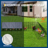 BouPower Large Metal Chicken Coop, Chicken Tunnels for Outside, Portable Chickens Run with Waterproof and Anti-UV Cover, Cage Rabbit Duck Hen House for Yard Farm Use