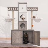 Heybly Cat Tree with Litter Box Enclosure for Indoor Big Cat, Cat Tower for Large Cats 20lbs Heavy Duty, Modern Cat Condo Furniture with Scratching Posts, Rustic Gray HCT110SG