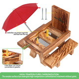 MIXXIDEA Squirrel Feeder Picnic Table with Tall Umbrella Set of 2, Wooden Squirrel Feeders for Outside, Cute Chipmunk Feeder with Corn Cob Holder, Solid Structure, Thick Wood (Rustic Brown 2pk)