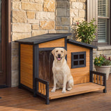 RUNSHED Large Indoor Outdoor Dog House,Wood Insulated Dog House,Weatherproof Outside Shelter with Elevated Floor,Easy to Assemble(39.3" L x 37.5" W x 30" H) Suitable for Small and Medium-Sized Dogs