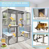 Ketive Catio Outdoor Cat Enclosure Large Window Cat House Walk in Kitty Cage with Multi-Level Platforms, Waterproof Roof for Mulitiple Cats (59" L x 29.5" W x 67.7" H)