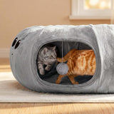 VIEFIN Cat Tunnel Bed for Indoor Cats, Peekaboo Cat Cave Bed with 20 Pcs Cat Toys, Soft Cat Donut Tunnel for Kitten Large Cats, Grey Octopus