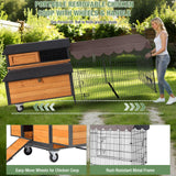 GUTINNEEN Large Chicken Coop with Run, Mobile Chicken Tractor for 6-8 Chickens, Upgraded Metal Frame Hen House with Wheels, 6 Nesting Boxes, Metal Pull-Out Tray, Asphalt Roof