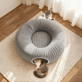 MOYMO Cat Tunnel Bed for Indoor Cats, Peekaboo Cat Cave Bed,Soft Cat Donut Tunnel for Kitten Large Cats, Grey