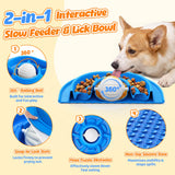 2-in-1 Slow Feeder Dog Bowl with Rolling Ball, Interactive Lick Bowl Toy for Dogs & Cats, Anti-Gulp Maze Feeder with Suction Base for Wet Food, Bone Broth & Treats, Anxiety Relief Enrichment Toy-Blue