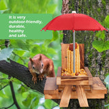 MIXXIDEA Squirrel Feeder Picnic Table with Tall Umbrella Set of 2, Wooden Squirrel Feeders for Outside, Cute Chipmunk Feeder with Corn Cob Holder, Solid Structure, Thick Wood (Rustic Brown 2pk)