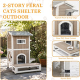 Weatherproof Outdoor Cat House, Cat Shelter with Feeding Station