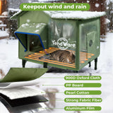 TENDWARE Outdoor Cat House Heated Cat House for Outside with Elevated Base Cat-Attracting Eave Design Feral Stray Shelter Weatherproof in Winter Garage Yard Porch Size M