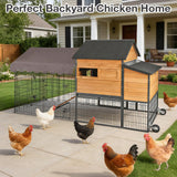 MEDEHOO 85.6" Chicken Coop with Wheels and Large Run, Heavy Duty Metal Frame Wooden Hen House for 4-6 Chickens, Mobile Poultry Cage with 3 Nesting Boxes, Waterproof Asphalt Roof & Anti-Predator Locks
