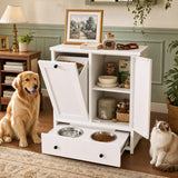 Dog Feeding Station Cabinet with Storage, Metal Pet Feeding Station with Storage, Tilt-Out Dog Food Storage Cabinet with 2 Stainless Steel Bowls, Hidden Feeding Station for Dogs & Cats, White