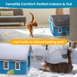 Deluxe Heated Cat House for Winter - Weatherproof, Insulated, Easy Assembly, Cat Heating Pad, Dual Escape Doors, Outdoor & Indoor Cat House - Blue Tiles Pethouse