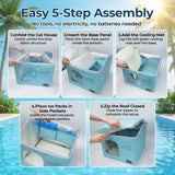 PatiencET Cat Cooling House for 1 Cat, Indoor Cooling Cat House for Summer, Blue Cat Hideaway Bed with Side Ice Packs, Insulated Foil Lining