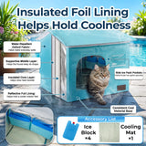 PatiencET Cat Cooling House for 1 Cat, Indoor Cooling Cat House for Summer, Blue Cat Hideaway Bed with Side Ice Packs, Insulated Foil Lining