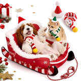 Dog Sleigh Bed, Christmas Santa Sleigh Shaped Pet Bed with Non-Slip Base, Soft Crystal Velvet Plush Dog Bed for Small Dogs Cats, Cozy Holiday Sleep Spot，Red：S(20 * 15 * 10IN)