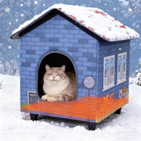 Elevated Base Heated Cat House for Outdoor,Heated Kitty House for Outside in Winter Blue