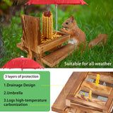 MIXXIDEA Squirrel Feeder Picnic Table with Tall Umbrella Set of 2, Wooden Squirrel Feeders for Outside, Cute Chipmunk Feeder with Corn Cob Holder, Solid Structure, Thick Wood (Rustic Brown 2pk)