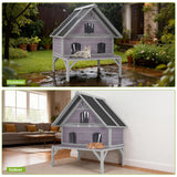 GUTINNEEN Outdoor Cat House Weatherproof Large Feral Cat Shelter with 2-Layer, Wooden Cat Condo with Balcony, Escape Doors and Openable Back Door for Multiple Cats Indoor