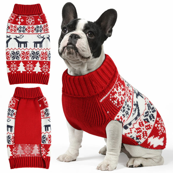 Christmas Dog Sweaters for Small Medium Large Dogs Girl, Soft Warm Pup Dogs Shirt, Turtleneck Double Knitting Collar for Outdoors Playing, Warm Dog Cat Clothes (Deer, M)