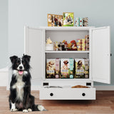 Dog Feeding Station with Storage, Metal Dog Food Storage Cabinet with 2 Elevated Bowls and 3 Hooks, Pet Feeding Station and Dogs Food Storage Organizer