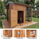 Aoxun 7' x 5' Large Outdoor Cedar Wood Dog House, Weatherproof Dog Kennel with Roof, Rear Door, Secure Lock & Built-in Storage for Medium to Large Dogs