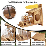 Wooden Squirrel Feeder, Outdoor Squirrel House, Wooden Chipmunk Feeder for Corn and Peanuts, for Outdoor Garden Squirrel Feeder with Removable Storage Bottle