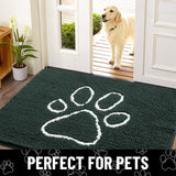 Smiry Dog Door Mat for Muddy Paws, Absorbent Dirt Trapper Non Slip Quick Dry Washable Chenille Mat for Mud Dogs, Entry Rug for Indoor and Outdoor (59x24 Inches, Green and White)