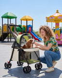 GTPLAYER Foldable Pet Stroller for Small Dogs & Cats up to 33 lbs, Pet Stroller with 360° Swivel Lockable Front Wheels, Rear Brakes, Safety Tethers, Breathable Mesh, Cup Holder, Lime Green