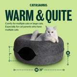 Peekaboo Cat Cave Donut for Multiple & Large Cats up to 30-45 lbs, 3-in-1 Self Warming Cat Bed, Tunnel & Scratcher for Indoor Cats, Washable & Detachable Small Dog Bed (Dark Gray, Large)