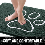 Smiry Dog Door Mat for Muddy Paws, Absorbent Dirt Trapper Non Slip Quick Dry Washable Chenille Mat for Mud Dogs, Entry Rug for Indoor and Outdoor (59x24 Inches, Green and White)