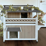 Weatherproof Outdoor Cat House with Large Balcony, 2-Story Feral Shelter