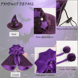 SEIS 2 Pcs Halloween Dog Cloak and Hat, Purple Cat Bat Costume Cap Set, Cosplay Vampire Pet Apparel for Cats Small Dogs (Free Size, Vampire)