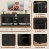 GarveeHome 82" Double Dog Crate Furniture with Drawers and Shelves, Black