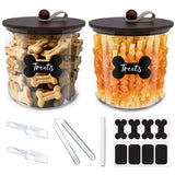 HOYTAMDAR 2 Pack Airtight Dog Food Storage Container,Dog Treat Container Dog Treat Jar with Wood Lids 6x5'',Pet Food Storage Container,Cat Food Container with Scoops,Food Tong,Labels,Pen