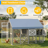 71" H Large Chicken Coop Outdoor Hen House for 8-12 Chickens Walk-in Chicken Run with Weatherproof Roof, Wooden Backyard Poultry Cage with 8 External Nesting Boxes, Ramp for Yard Farm