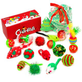 CHIWAVA 17 Pack Christmas Cat Toy Bag Set Assorted Toys Variety Pack Kitten Interactive Play